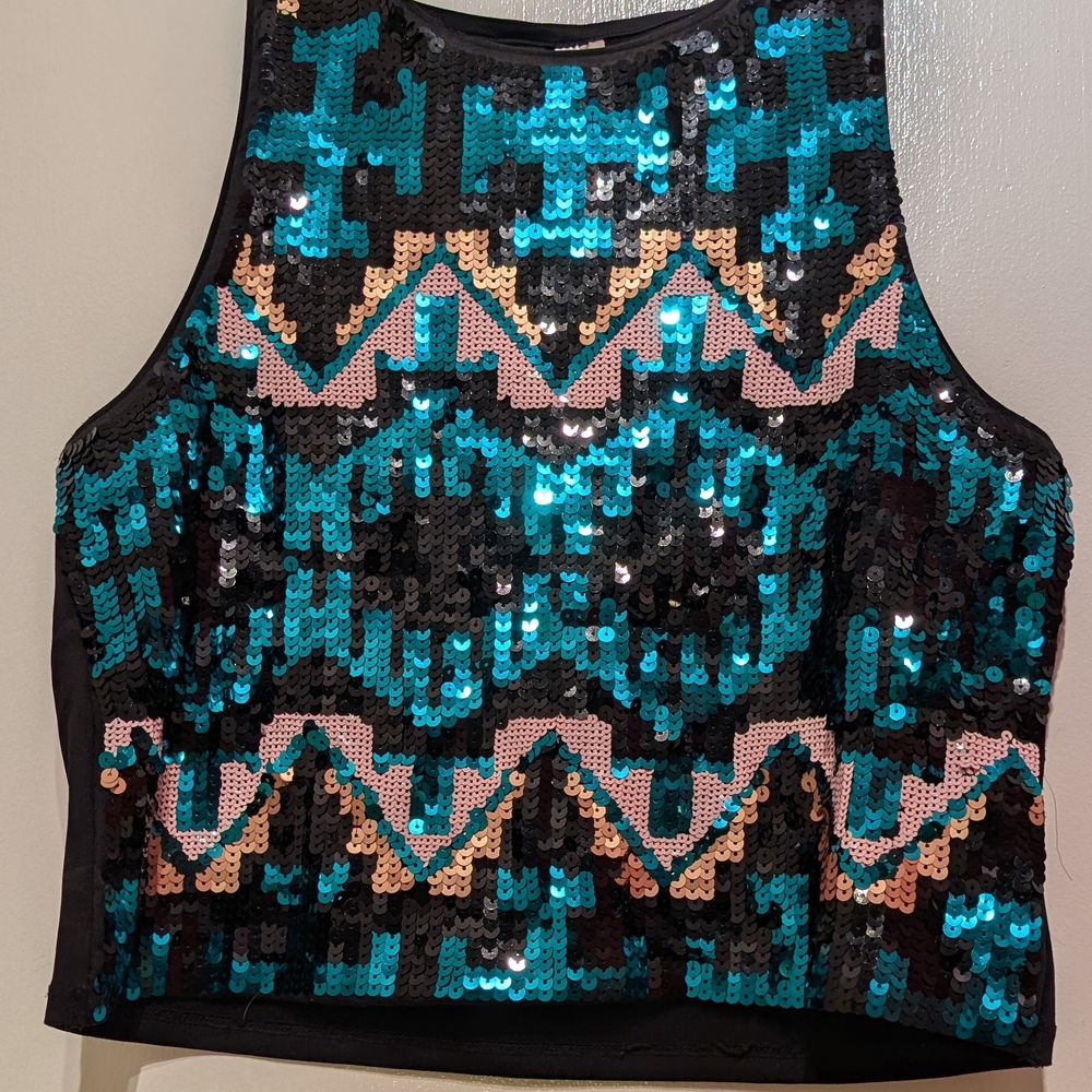 Sequin Embellished Women's Top - Black and Teal